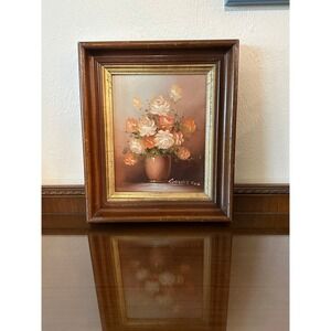Vintage Framed Flowers in Vase Floral Original Oil Painting by Artist Robert Cox
